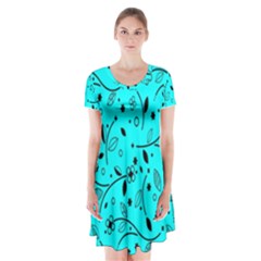 Flower Texture Textile Short Sleeve V-neck Flare Dress by artworkshop