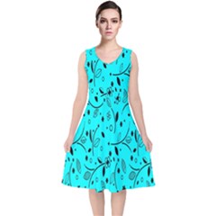 Flower Texture Textile V-neck Midi Sleeveless Dress  by artworkshop