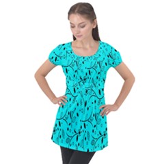 Flower Texture Textile Puff Sleeve Tunic Top by artworkshop