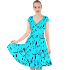 Flower Texture Textile Cap Sleeve Front Wrap Midi Dress by artworkshop