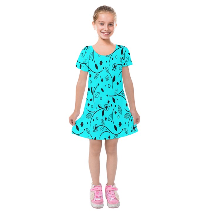 Flower Texture Textile Kids  Short Sleeve Velvet Dress