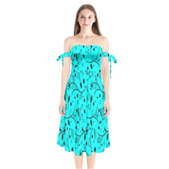 Flower Texture Textile Shoulder Tie Bardot Midi Dress by artworkshop