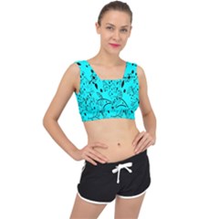 Flower Texture Textile V-back Sports Bra by artworkshop