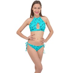 Flower Texture Textile Cross Front Halter Bikini Set by artworkshop