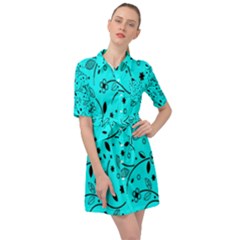 Flower Texture Textile Belted Shirt Dress by artworkshop