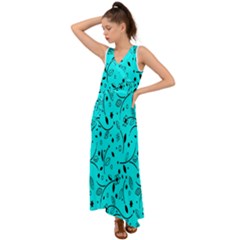 Flower Texture Textile V-neck Chiffon Maxi Dress by artworkshop