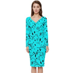 Flower Texture Textile Long Sleeve V-neck Bodycon Dress  by artworkshop