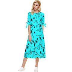 Flower Texture Textile Bow Sleeve Chiffon Midi Dress by artworkshop