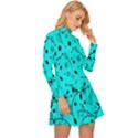 Flower Texture Textile Long Sleeve Velour Longline Dress View3