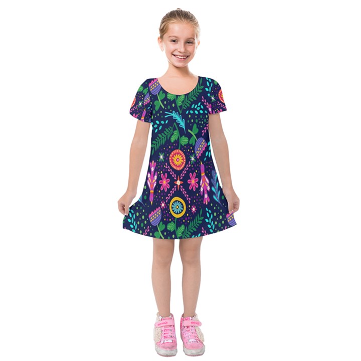 Pattern Nature Design  Kids  Short Sleeve Velvet Dress