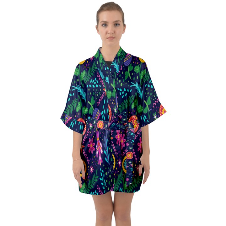 Pattern Nature Design  Half Sleeve Satin Kimono 