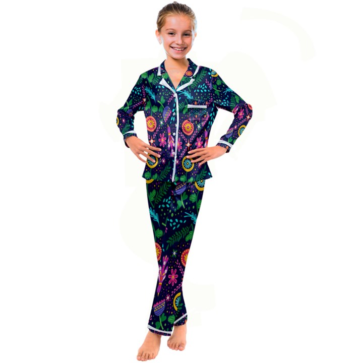 Pattern Nature Design  Kid s Satin Long Sleeve Pajamas Set