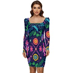 Pattern Nature Design  Women Long Sleeve Ruched Stretch Jersey Dress by artworkshop