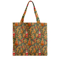 Pattern Seamless Gingerbread Christmas Decorative Zipper Grocery Tote Bag by artworkshop