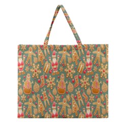 Pattern Seamless Gingerbread Christmas Decorative Zipper Large Tote Bag by artworkshop