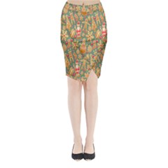 Pattern Seamless Gingerbread Christmas Decorative Midi Wrap Pencil Skirt