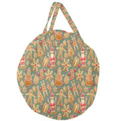 Pattern Seamless Gingerbread Christmas Decorative Giant Round Zipper Tote by artworkshop