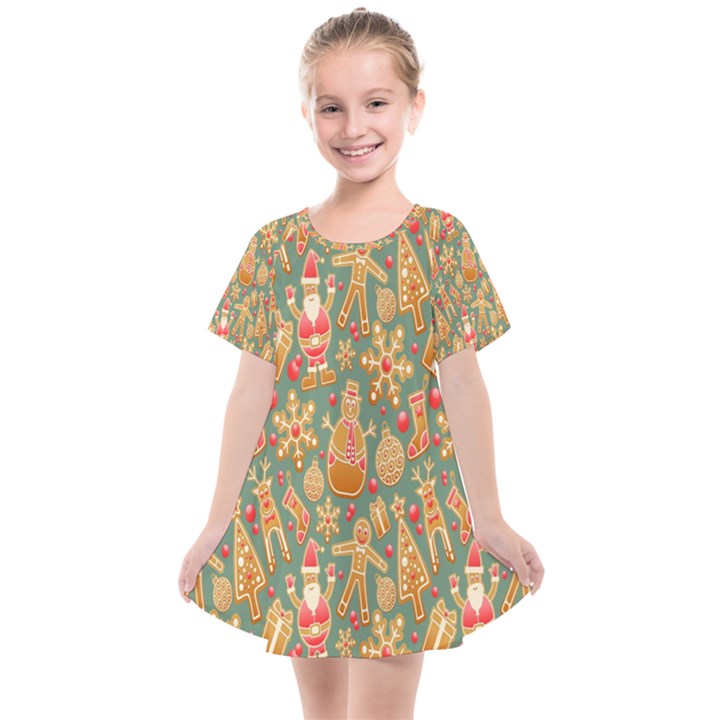 Pattern Seamless Gingerbread Christmas Decorative Kids  Smock Dress