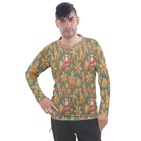 Pattern Seamless Gingerbread Christmas Decorative Men s Pique Long Sleeve Tee by artworkshop