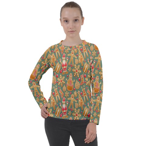 Pattern Seamless Gingerbread Christmas Decorative Women s Long Sleeve Raglan Tee by artworkshop