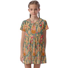 Pattern Seamless Gingerbread Christmas Decorative Kids  Asymmetric Collar Dress by artworkshop