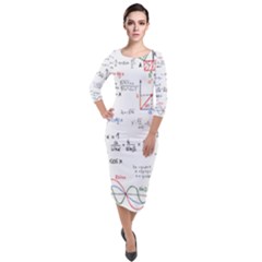 Math Formula Pattern Quarter Sleeve Midi Velour Bodycon Dress by Wegoenart