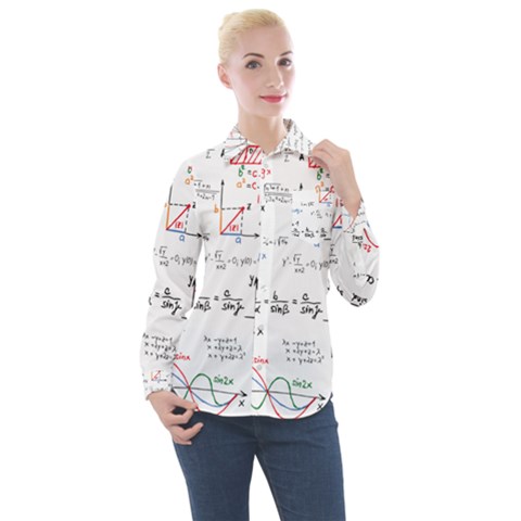 Math Formula Pattern Women s Long Sleeve Pocket Shirt by Wegoenart