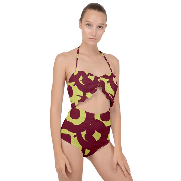 Illustration Art Pattern Design Painting- Scallop Top Cut Out Swimsuit