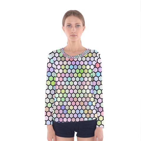 Honeycomb Art Pattern Design Background Women s Long Sleeve Tee by Wegoenart