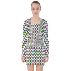 Honeycomb Art Pattern Design Background V-neck Bodycon Long Sleeve Dress by Wegoenart