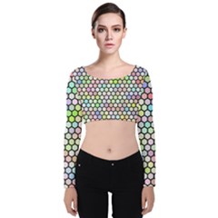 Honeycomb Art Pattern Design Background Velvet Long Sleeve Crop Top by Wegoenart