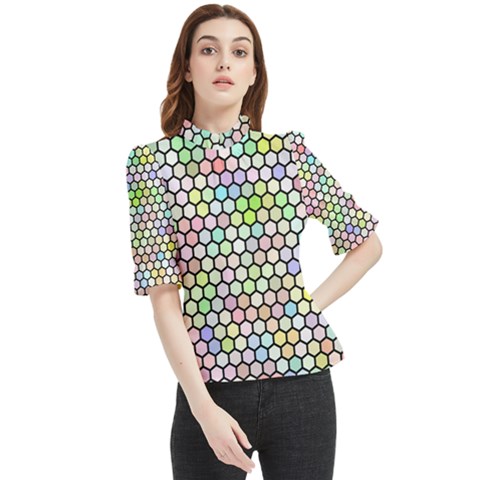 Honeycomb Art Pattern Design Background Frill Neck Blouse by Wegoenart