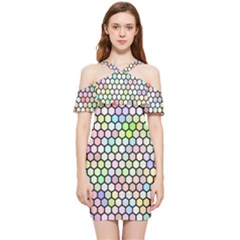 Honeycomb Art Pattern Design Background Shoulder Frill Bodycon Summer Dress by Wegoenart