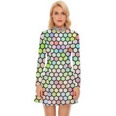 Honeycomb Art Pattern Design Background Long Sleeve Velour Longline Dress by Wegoenart