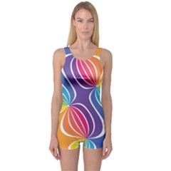 Illustration Abstract Background Pattern Rainbow Color One Piece Boyleg Swimsuit by Wegoenart