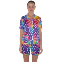 Illustration Abstract Background Pattern Rainbow Color Satin Short Sleeve Pajamas Set by Wegoenart