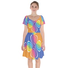 Illustration Abstract Background Pattern Rainbow Color Short Sleeve Bardot Dress by Wegoenart