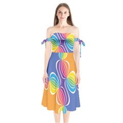 Illustration Abstract Background Pattern Rainbow Color Shoulder Tie Bardot Midi Dress by Wegoenart