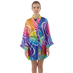 Illustration Abstract Background Pattern Rainbow Color Long Sleeve Satin Kimono by Wegoenart