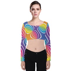 Illustration Abstract Background Pattern Rainbow Color Velvet Long Sleeve Crop Top by Wegoenart