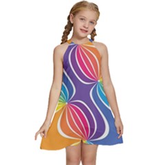 Illustration Abstract Background Pattern Rainbow Color Kids  Halter Collar Waist Tie Chiffon Dress