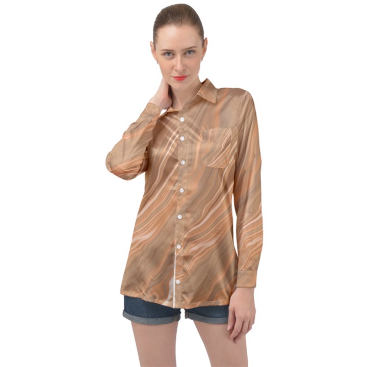 Abstract Marble Effect Earth Stone Texture Long Sleeve Satin Shirt