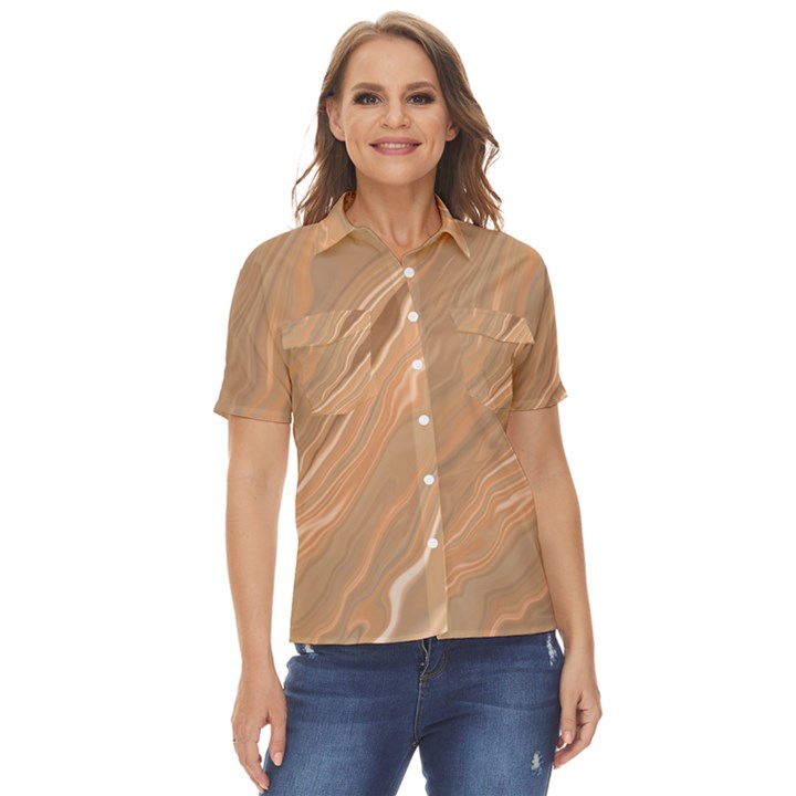 Abstract Marble Effect Earth Stone Texture Women s Short Sleeve Double Pocket Shirt