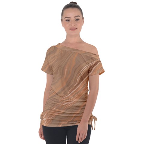 Abstract Marble Effect Earth Stone Texture Off Shoulder Tie-up Tee by Wegoenart