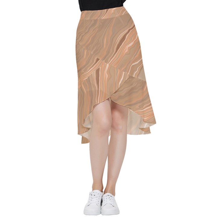 Abstract Marble Effect Earth Stone Texture Frill Hi Low Chiffon Skirt