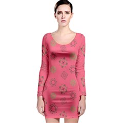 Pink Art Pattern Design Geometric Long Sleeve Bodycon Dress by Wegoenart