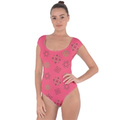 Pink Art Pattern Design Geometric Short Sleeve Leotard  by Wegoenart