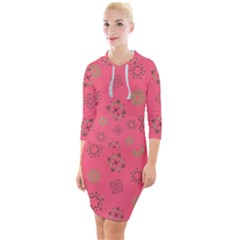 Pink Art Pattern Design Geometric Quarter Sleeve Hood Bodycon Dress by Wegoenart