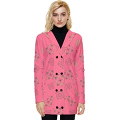 Pink Art Pattern Design Geometric Button Up Hooded Coat 