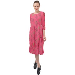 Pink Art Pattern Design Geometric Ruffle End Midi Chiffon Dress